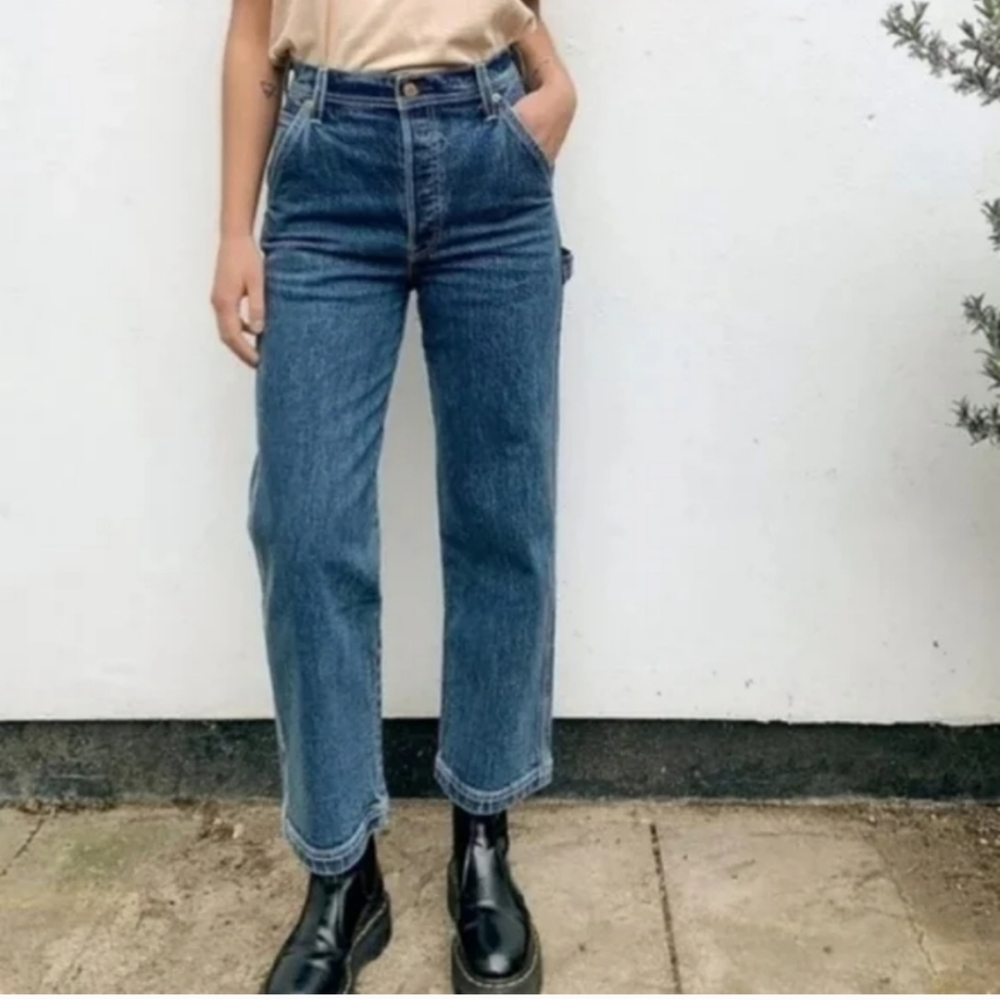 Levi's Ribcage Ankle Utility Straight Leg Jeans Nine Five Carpenter Pants - Picture 8 of 14